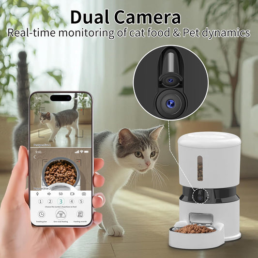 1080P HD Camera - Equipped Automatic Cat Feeder 4L Pet Timed Dog Feeding Dispenser With Freshness Preservation And Low - Food Sensor. Up To 10 Meals Per Day, Controlled By Smart APP